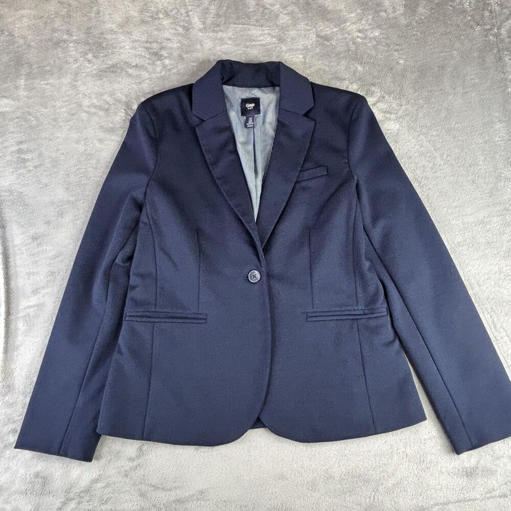 Gap Blazer Womens 8 Navy CL Academy Stretch Lined One Button Jacket Career